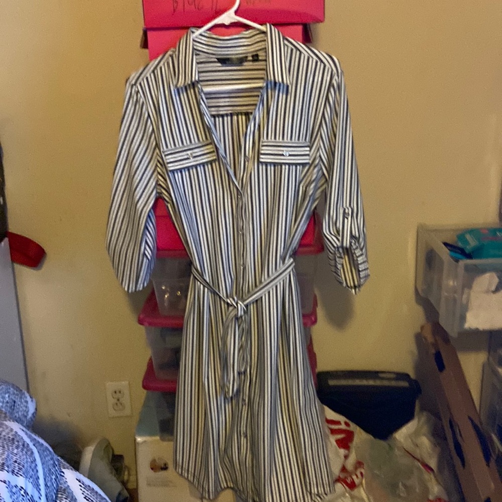 Blue and white stripes with belt worn once like brand new
